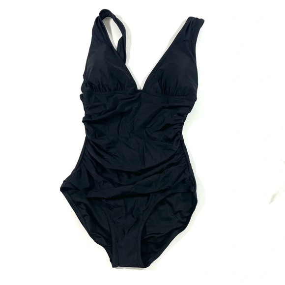 New J Crew Ruched V Neck One Piece Size 2 Black - Picture 3 of 6